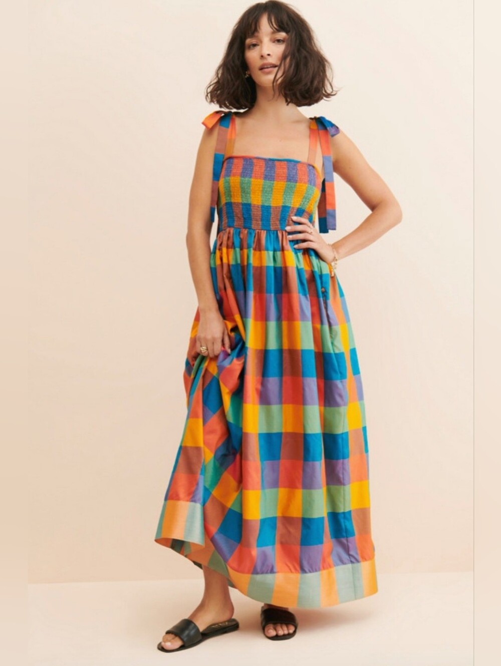 Payal Jain Anthropologie 3x Plaid Smocked Bodice Maxi Dress